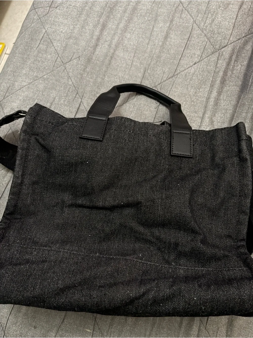 True Religion Black Canvas Messenger Tote with White Front Panel and Red Print